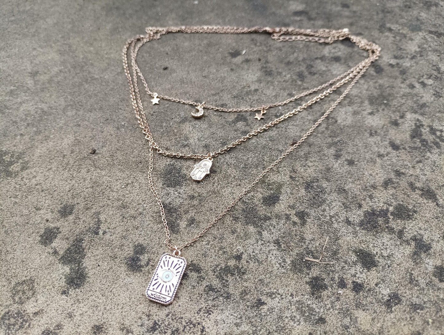 Vintage Gold Toned Layered Necklace: Mystic Boho Jewelry