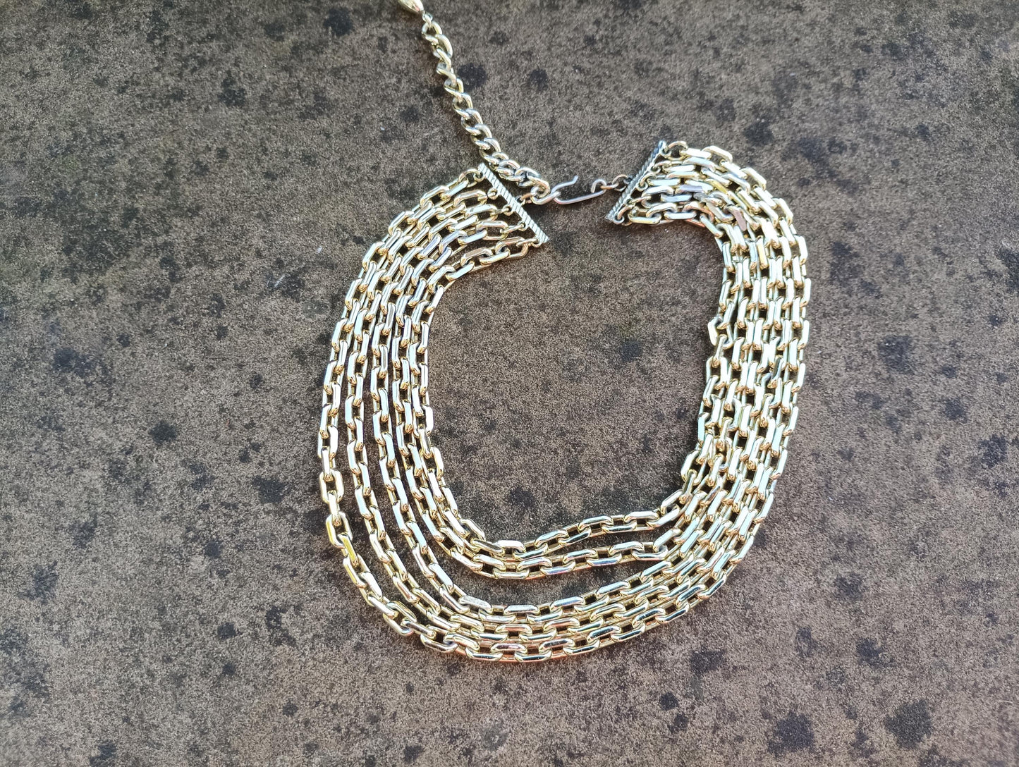 Vintage Gold Toned Bib Necklace: Chunky Multi-Strand Chain