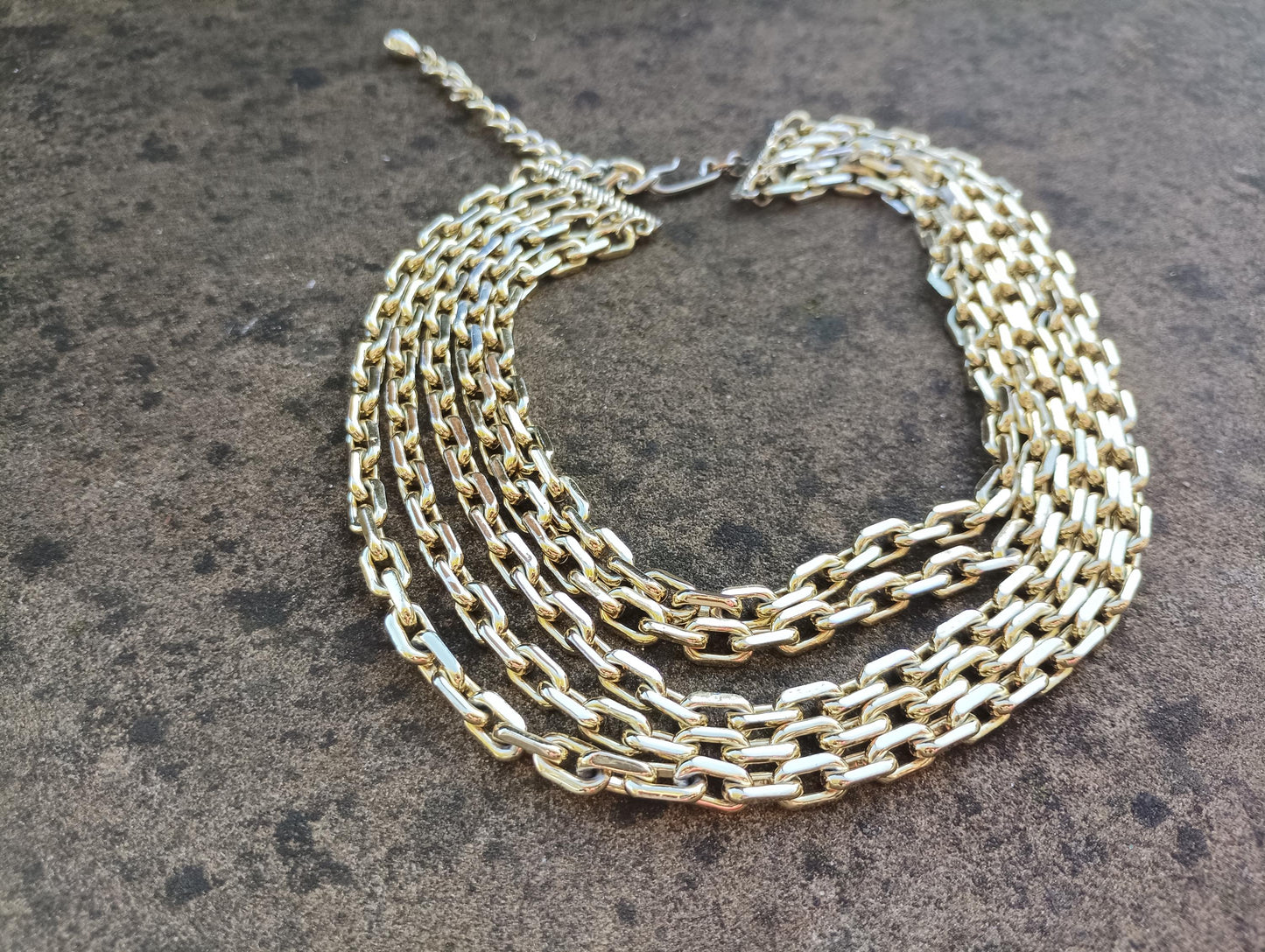 Vintage Gold Toned Bib Necklace: Chunky Multi-Strand Chain