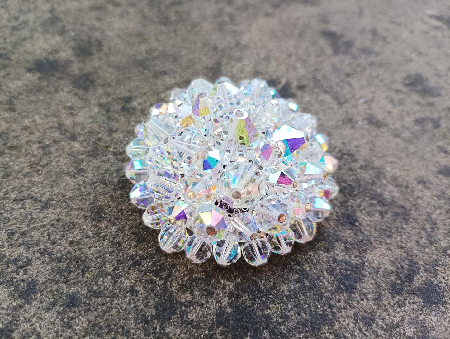 Vintage Aurora Borealis Crystal Brooch: Starburst Diamante Cluster