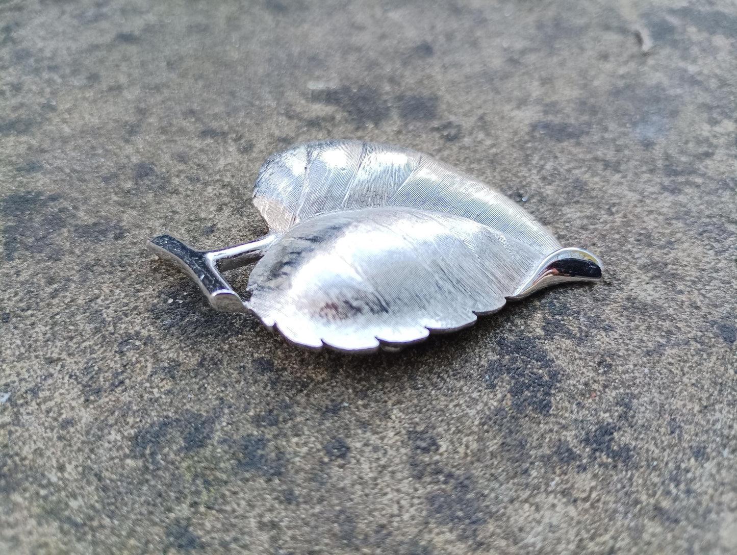 Vintage Trifari Leaf Brooch: 1960s Brushed Silver Tone Jewelry