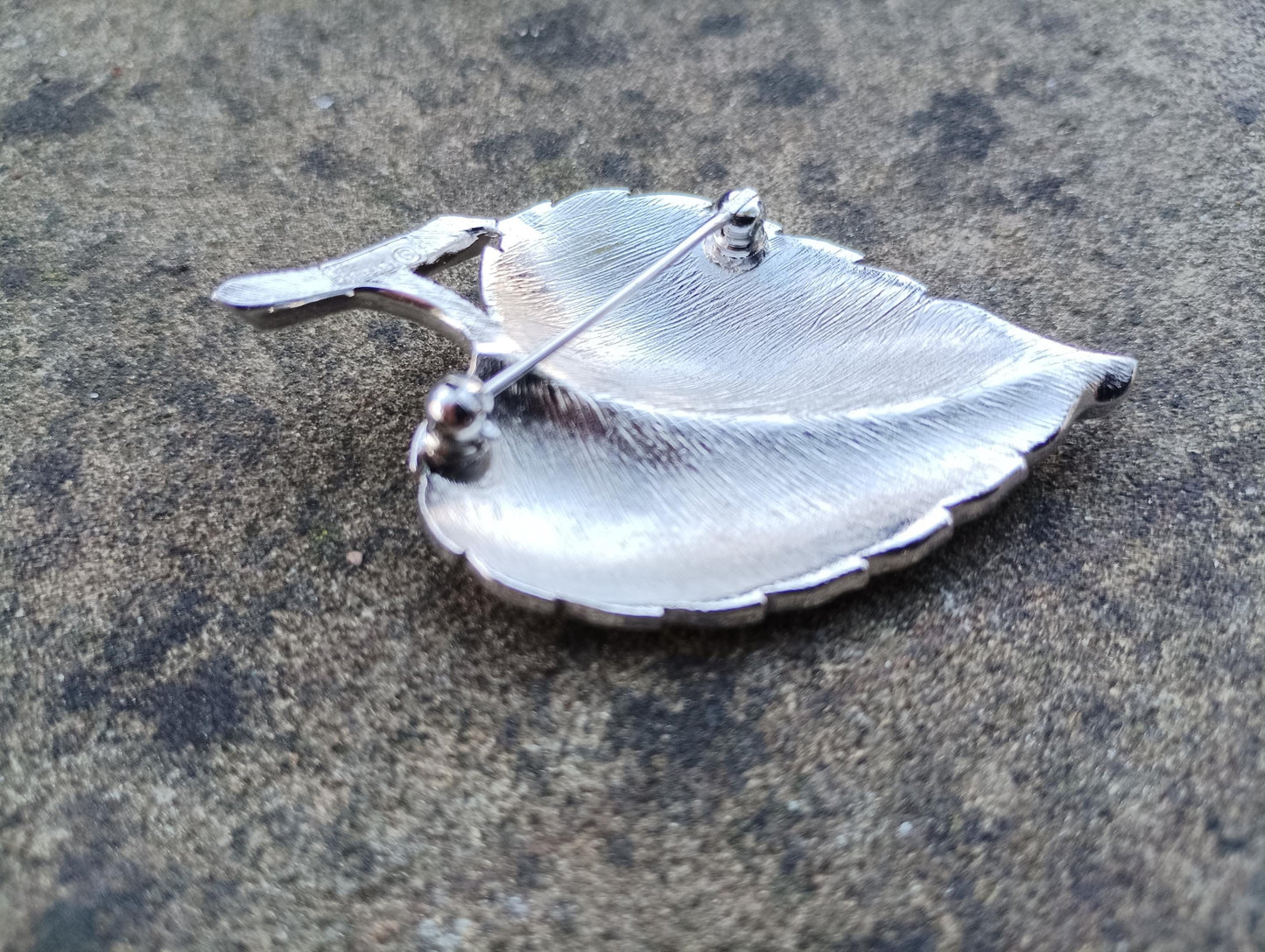 Vintage Trifari Leaf Brooch: 1960s Brushed Silver Tone Jewelry