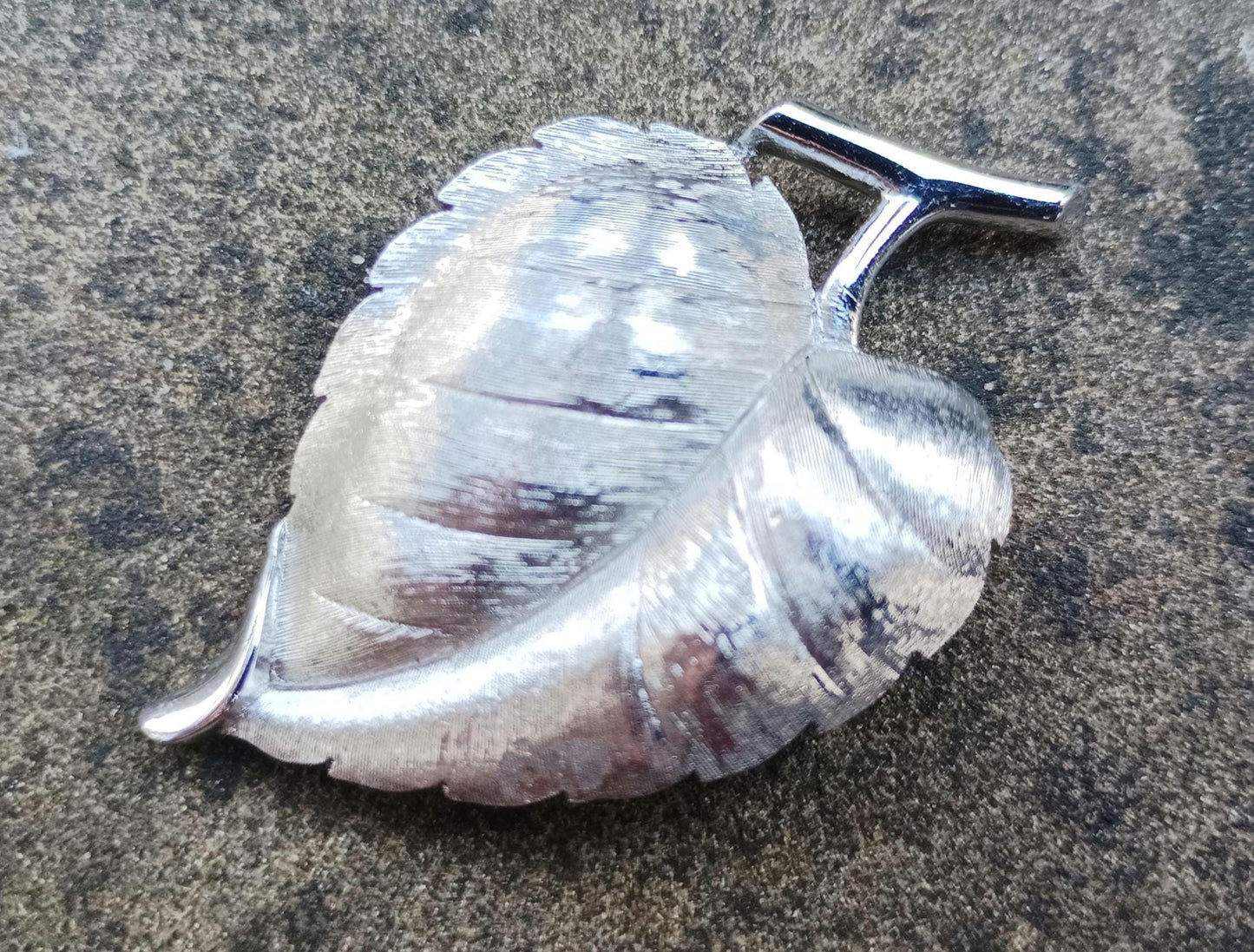 Vintage Trifari Leaf Brooch: 1960s Brushed Silver Tone Jewelry