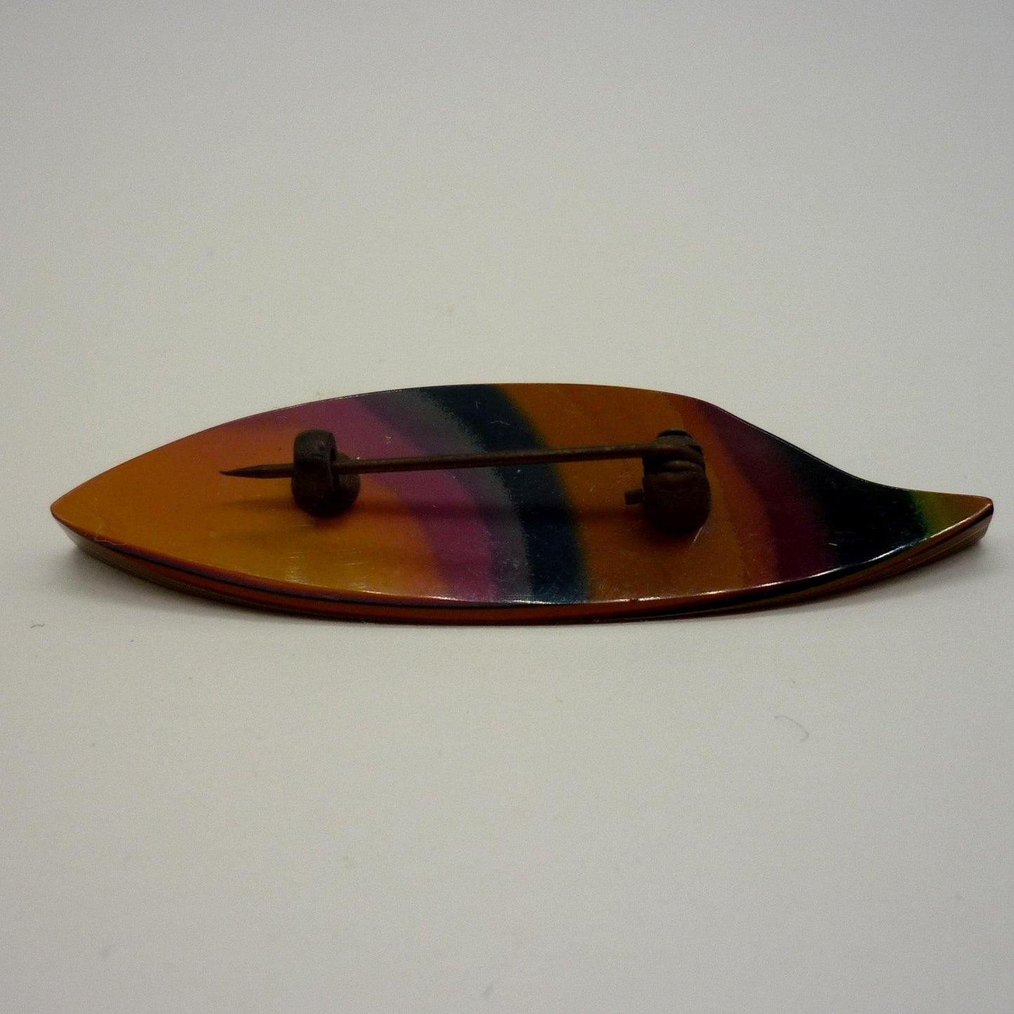 Vintage Japanese Layered Lacquered Abstract Leaf Brooch, Modernist Style Iro Urushi Jewellery