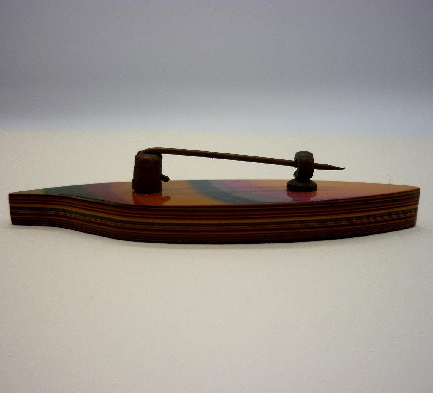 Vintage Japanese Layered Lacquered Abstract Leaf Brooch, Modernist Style Iro Urushi Jewellery