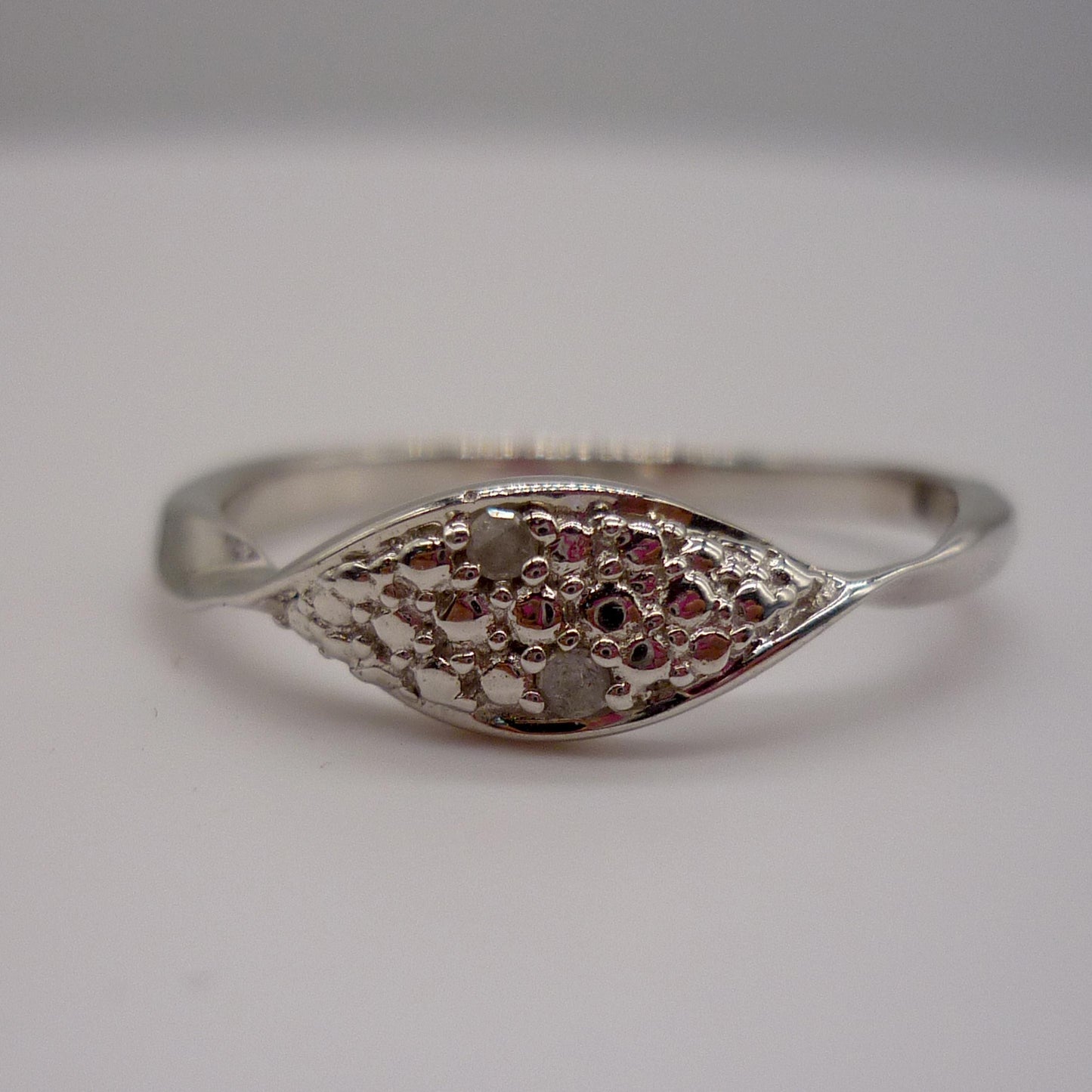 Dainty Silver Crossover Ring with Diamonds - Size 7