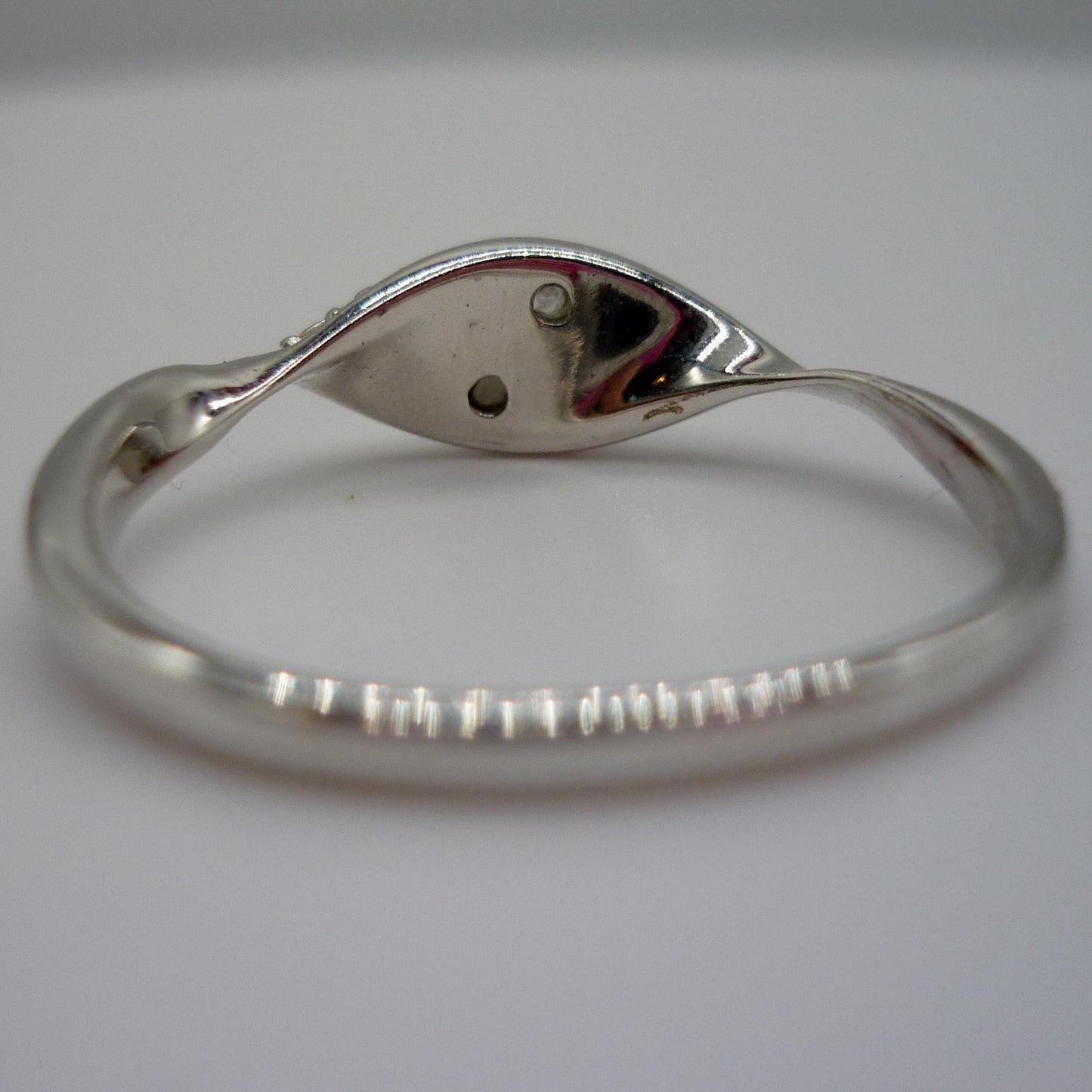 Dainty Silver Crossover Ring with Diamonds - Size 7