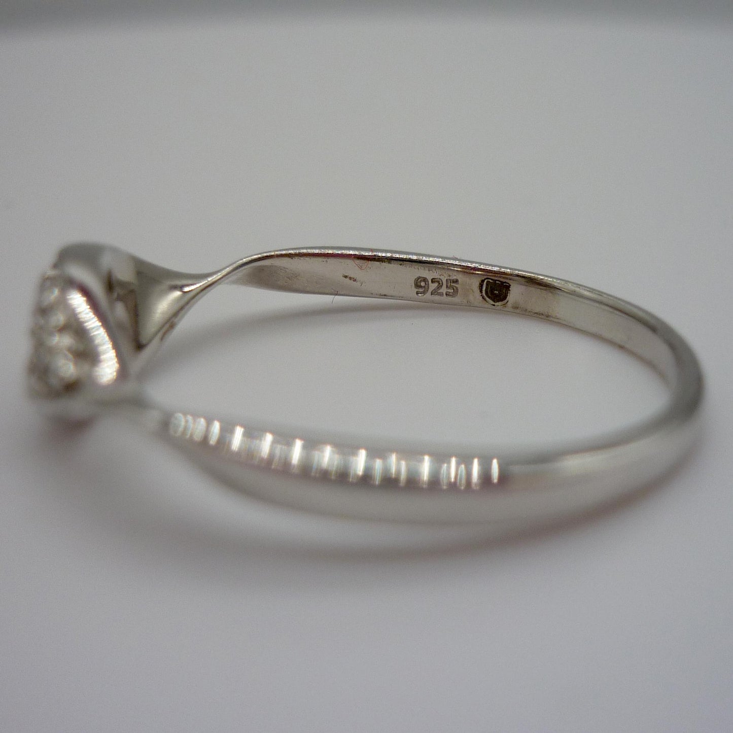 Dainty Silver Crossover Ring with Diamonds - Size 7