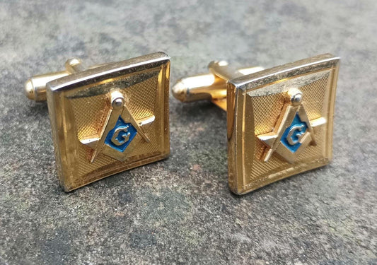 Vintage Gold Plated Masonic Cufflinks: Retro Art Deco Accessory