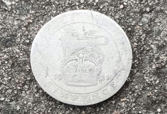 1921 Silver Sixpence Coin - King George V - British Currency
