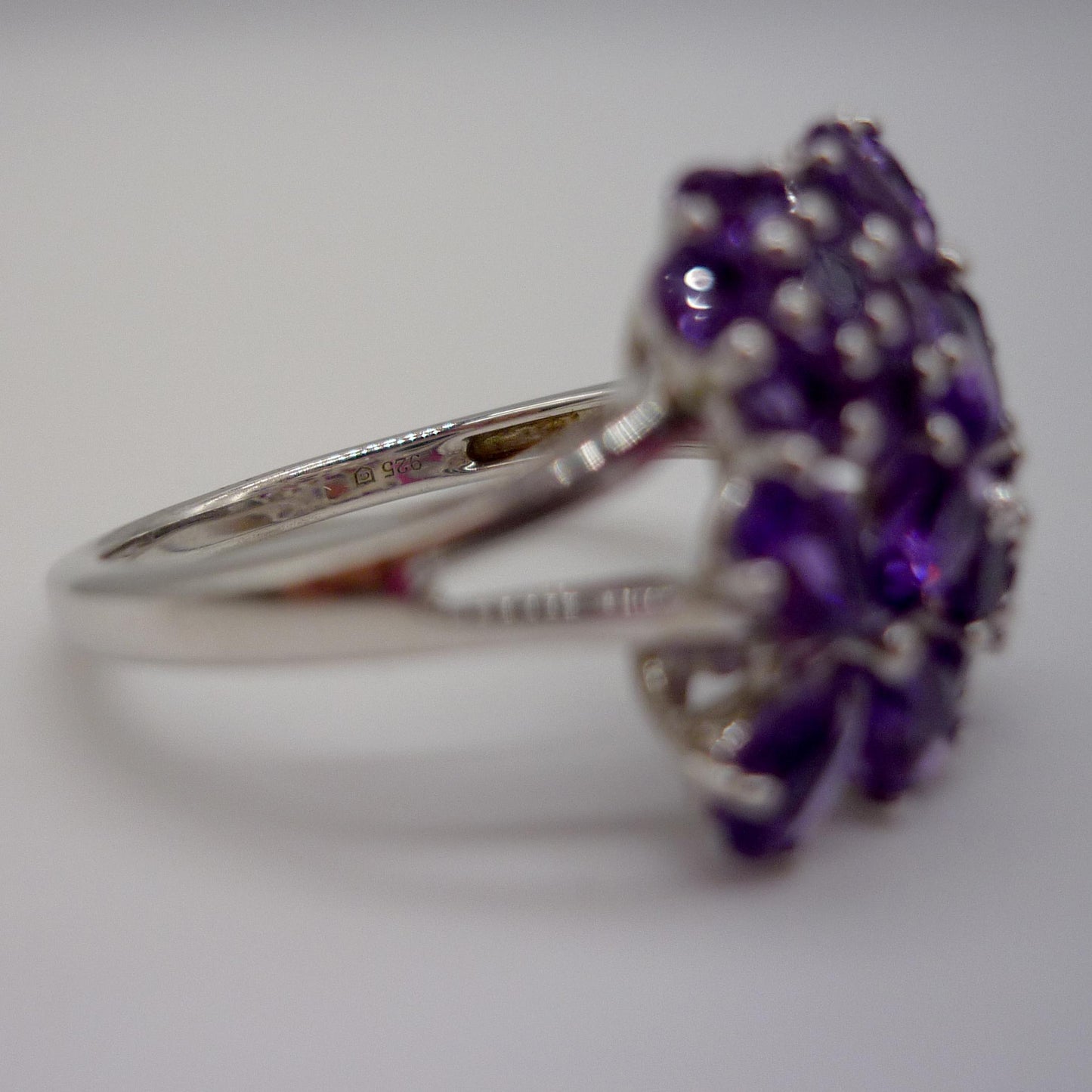 Sterling Silver Amethyst Flower Ring: Purple Gemstone Jewelry, US Size 7.75