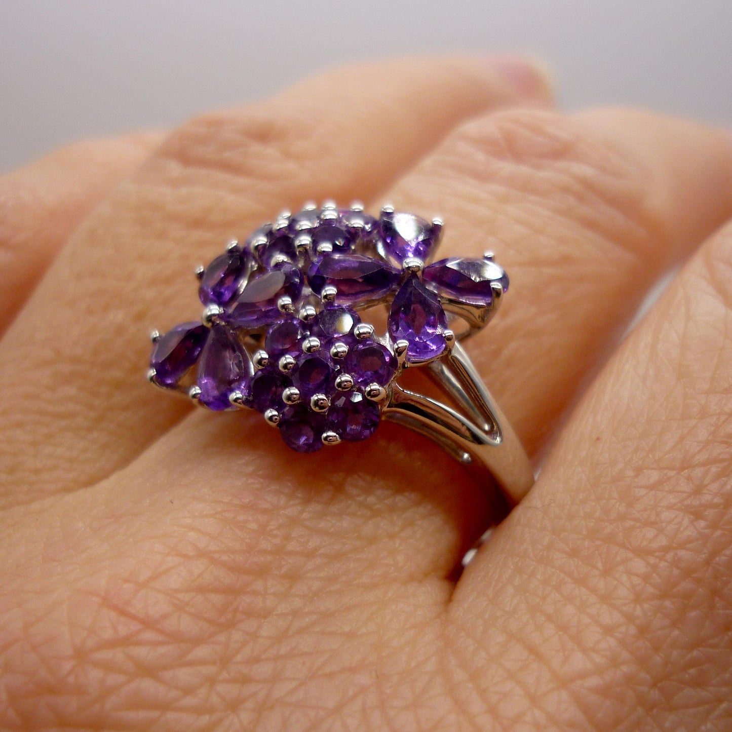 Sterling Silver Amethyst Flower Ring: Purple Gemstone Jewelry, US Size 7.75