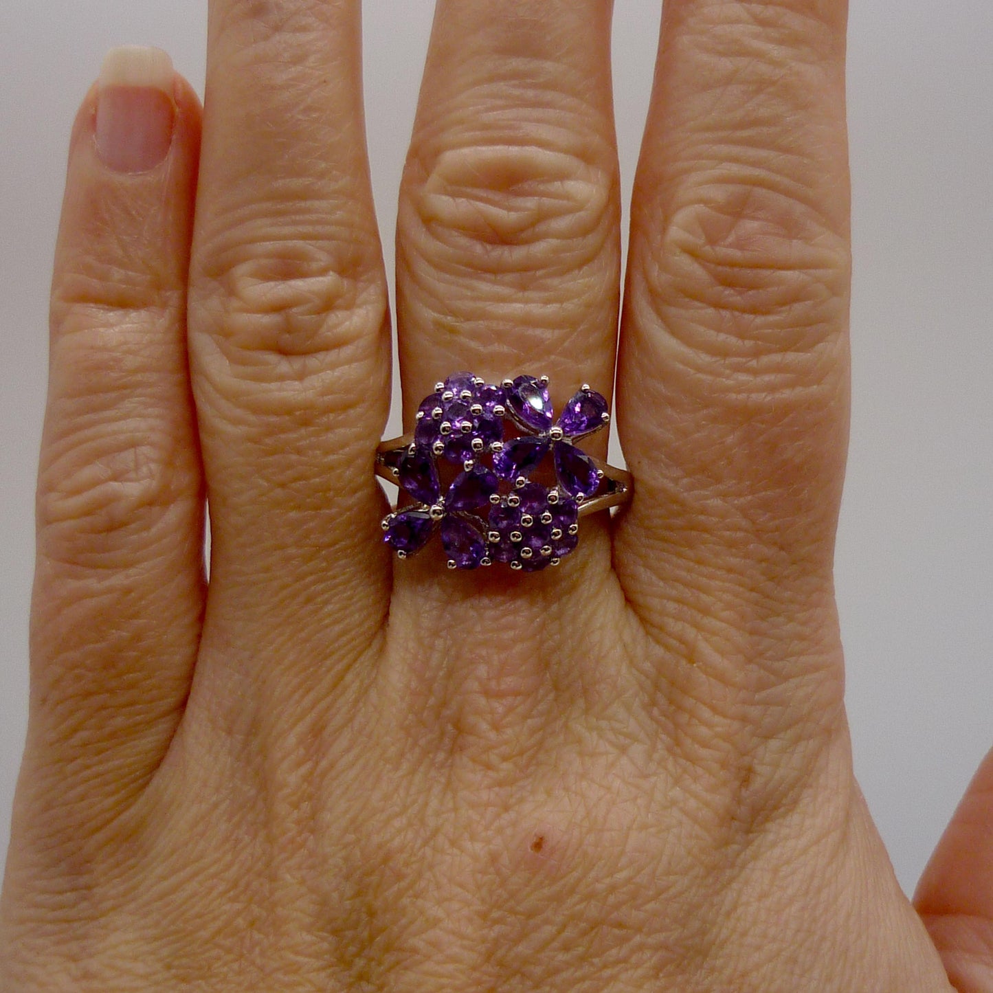 Sterling Silver Amethyst Flower Ring: Purple Gemstone Jewelry, US Size 7.75