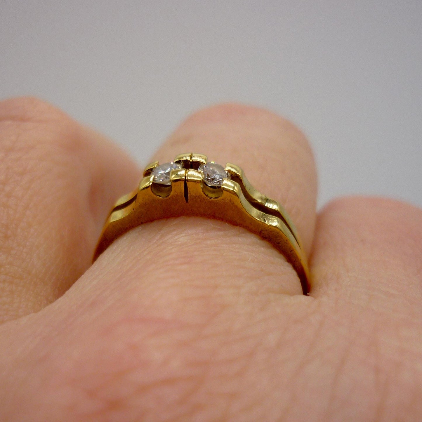 Vintage 18k Diamond Ring, Toi et Moi 2 Stone Split Shank Band Size 6.75