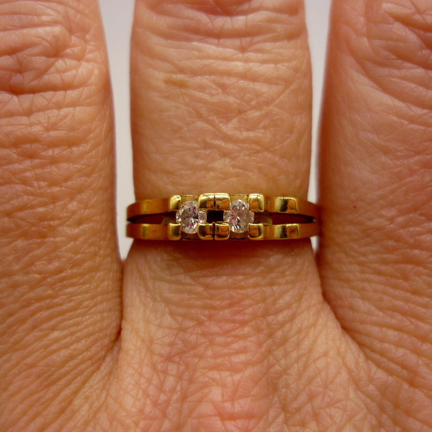 Vintage 18k Diamond Ring, Toi et Moi 2 Stone Split Shank Band Size 6.75