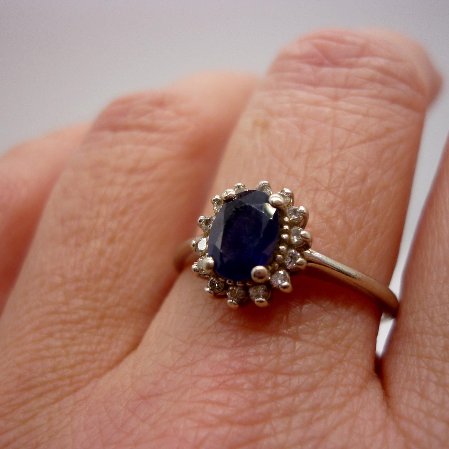 Vintage White Gold Sapphire & Diamond Ring 7.25