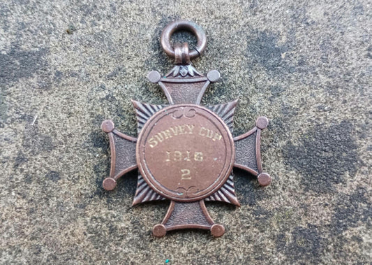 Antique Bronze Maltese Cross Medal - 1916 Survey Cup Fob