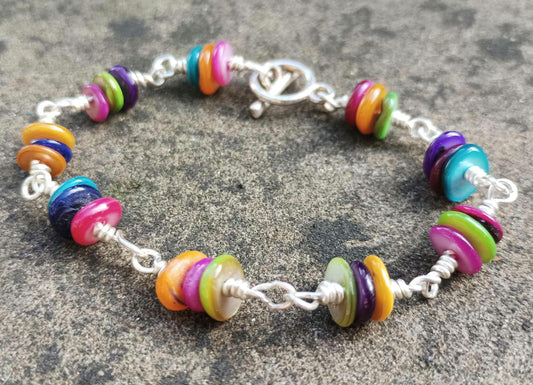 Vintage Colorful Glass Beaded Bracelet: 1990s Retro Jewelry