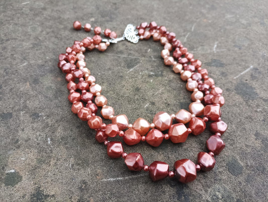 Vintage Pink Red Bead Necklace: Multi Strand Plastic Jewelry