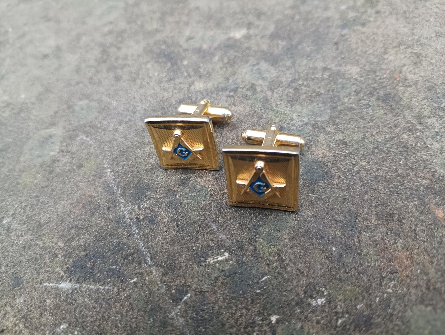 Vintage Gold Plated Masonic Cufflinks: Retro Art Deco Accessory