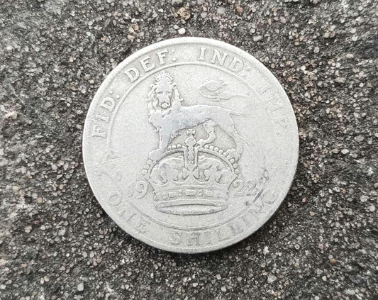 1922 Silver Shilling Coin: King George V, British Currency