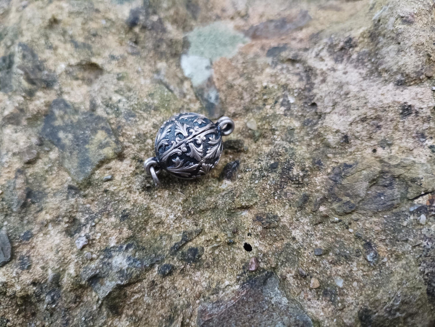 Antique Metal Charm: Ornate Vintage Sphere Pendant