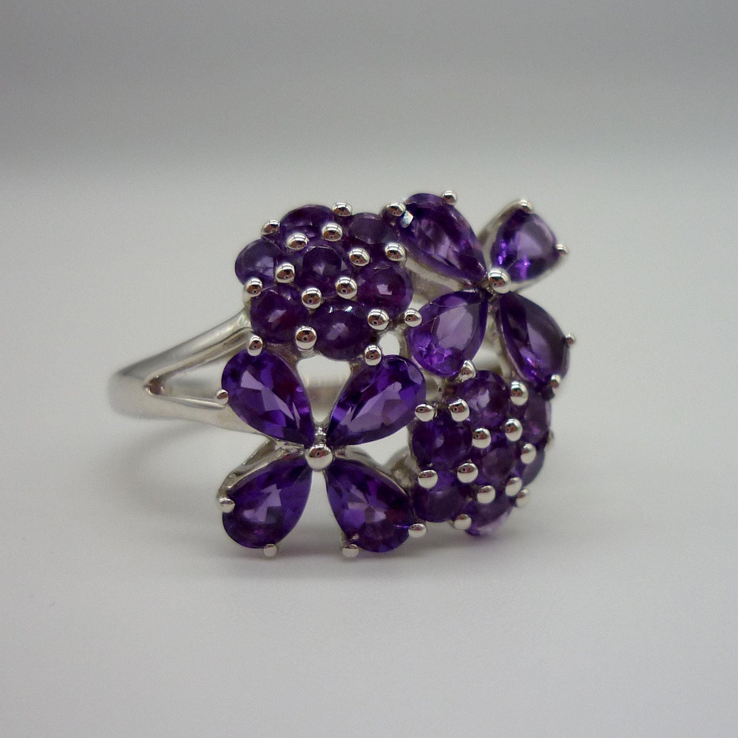 Sterling Silver Amethyst Flower Ring: Purple Gemstone Jewelry, US Size 7.75