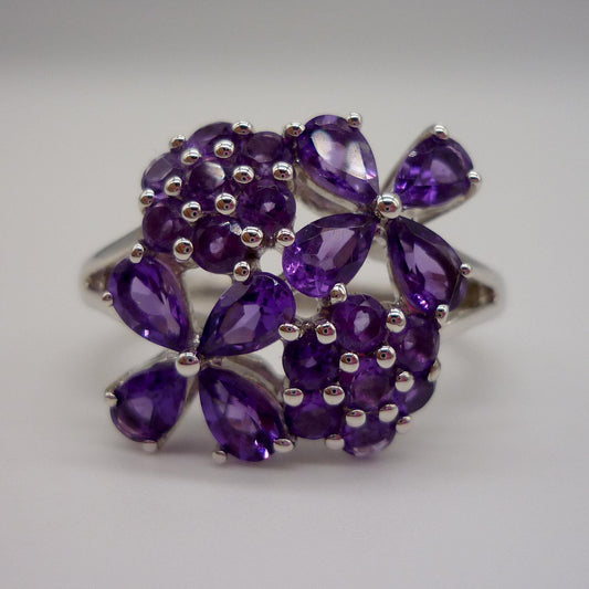 Sterling Silver Amethyst Flower Ring: Purple Gemstone Jewelry, US Size 7.75