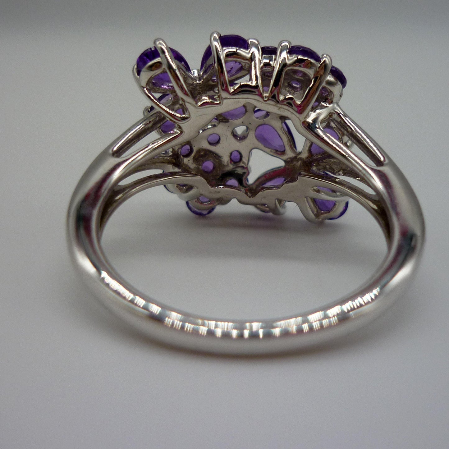 Sterling Silver Amethyst Flower Ring: Purple Gemstone Jewelry, US Size 7.75