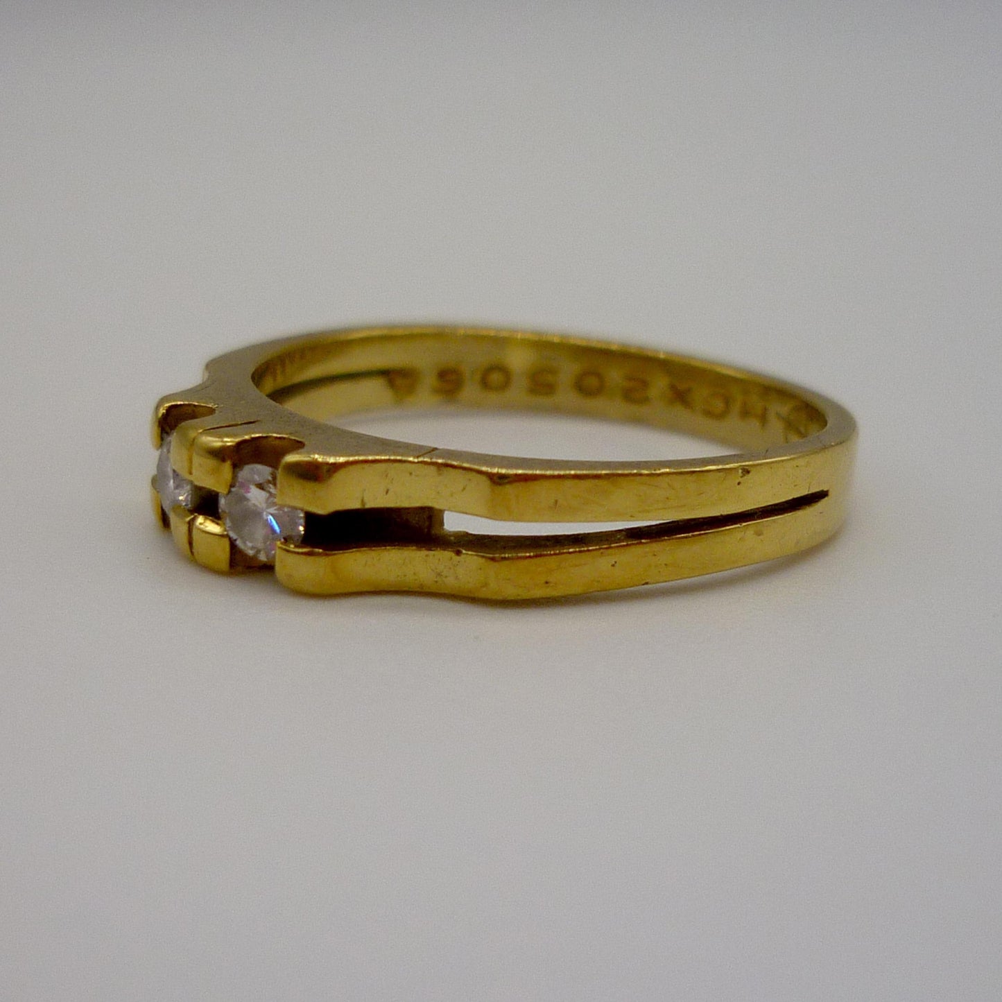 Vintage 18k Diamond Ring, Toi et Moi 2 Stone Split Shank Band Size 6.75