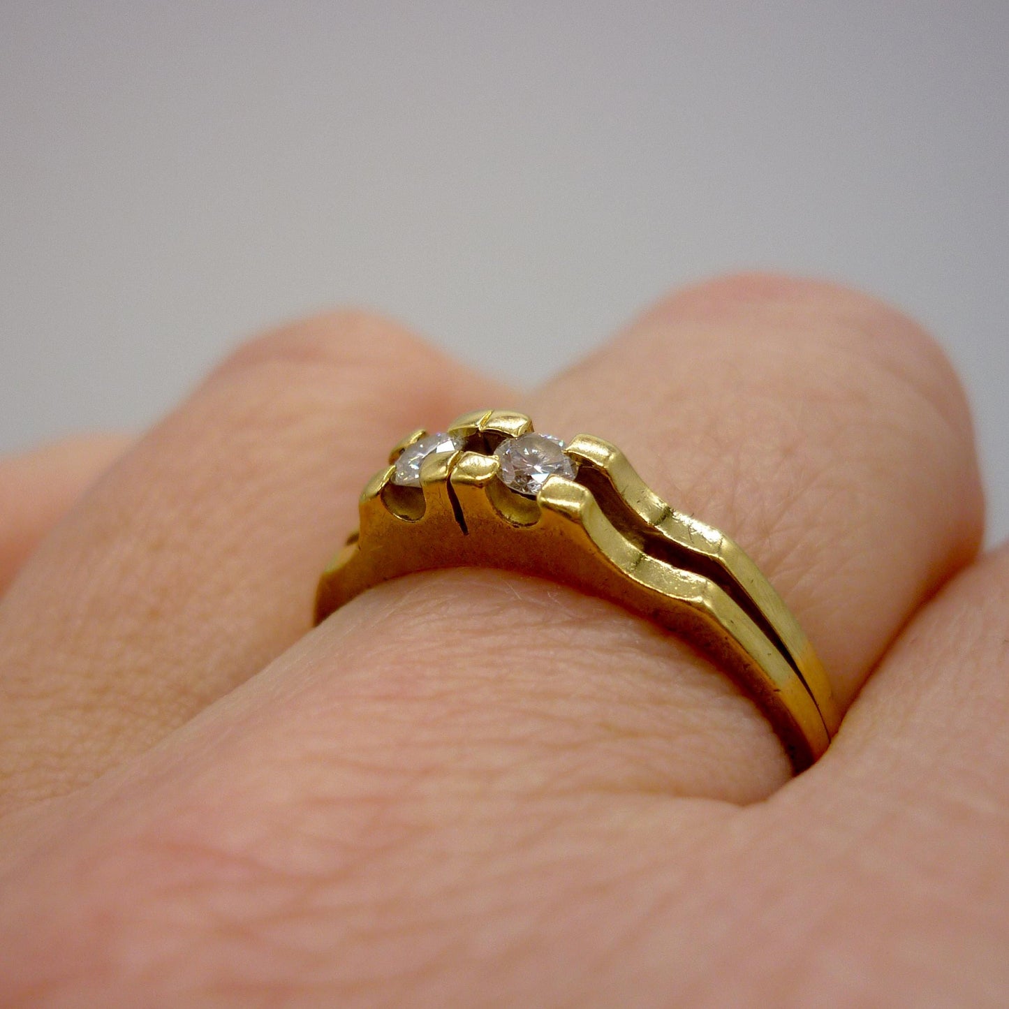 Vintage 18k Diamond Ring, Toi et Moi 2 Stone Split Shank Band Size 6.75