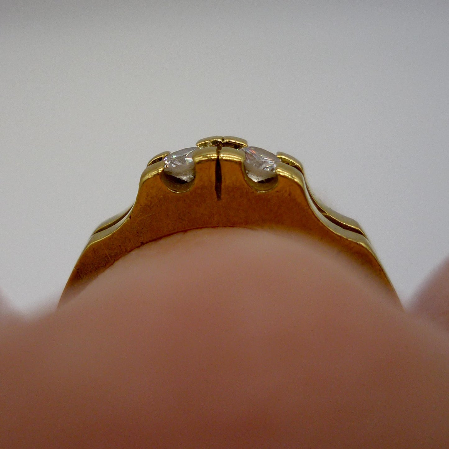 Vintage 18k Diamond Ring, Toi et Moi 2 Stone Split Shank Band Size 6.75