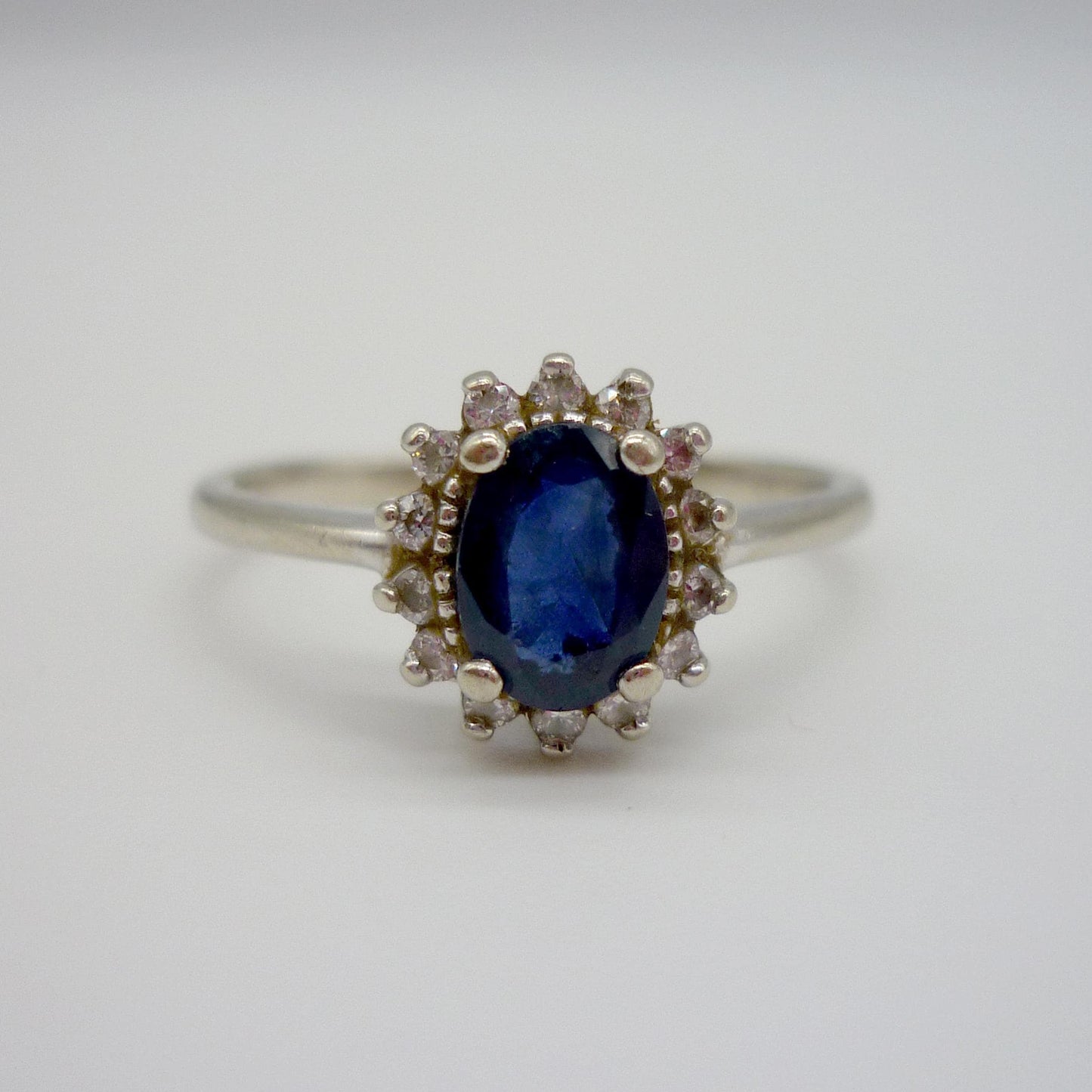 Vintage White Gold Sapphire & Diamond Ring 7.25