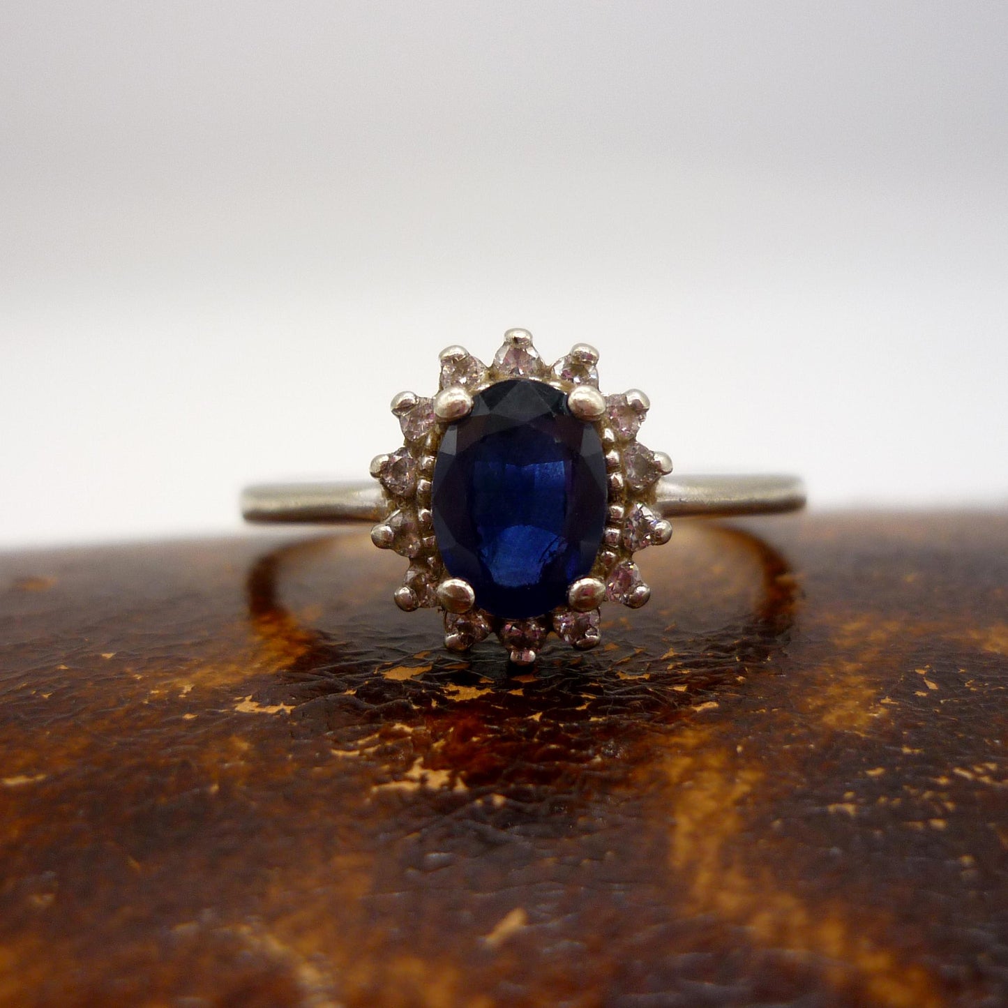 Vintage White Gold Sapphire & Diamond Ring 7.25