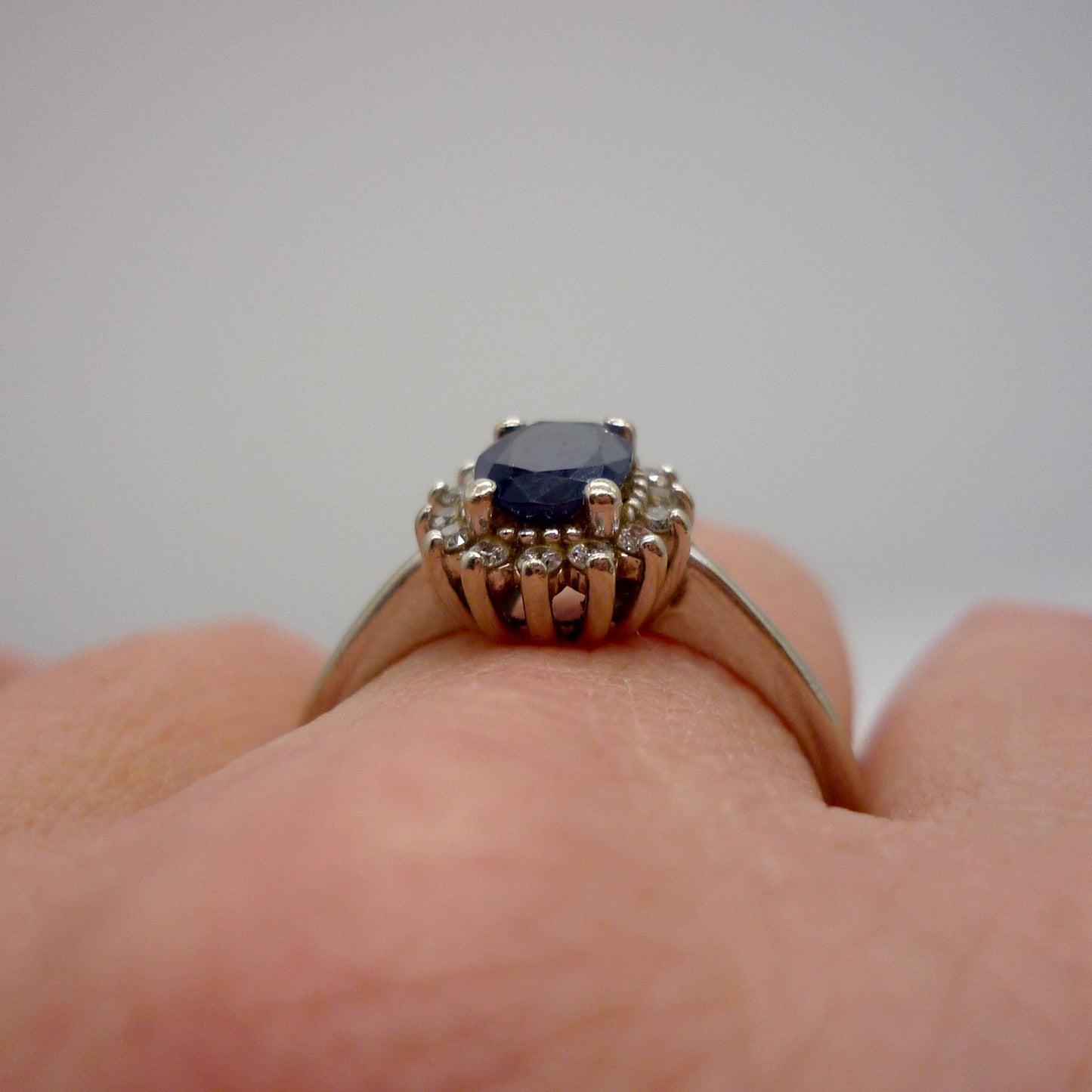 Vintage White Gold Sapphire & Diamond Ring 7.25