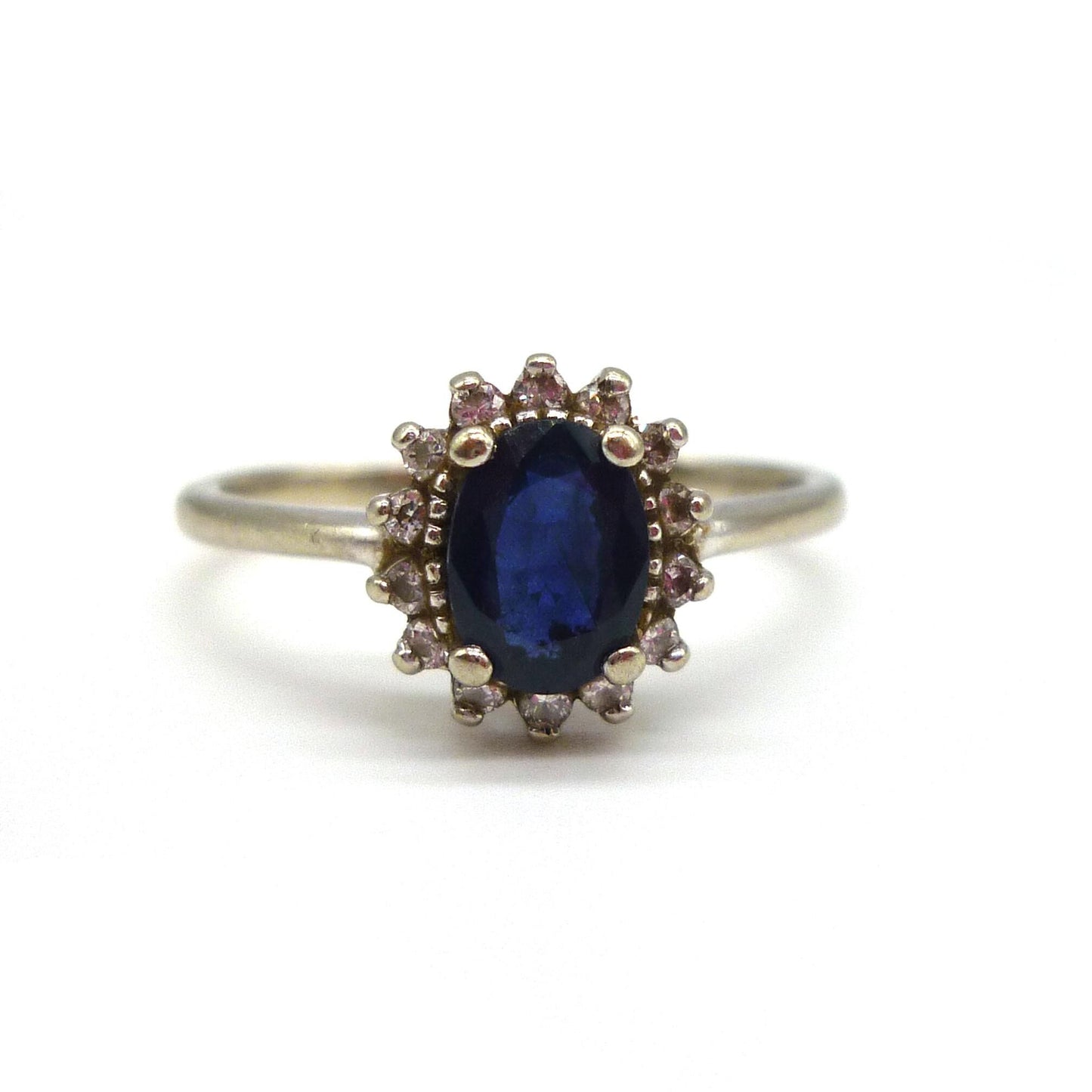 Vintage White Gold Sapphire & Diamond Ring 7.25
