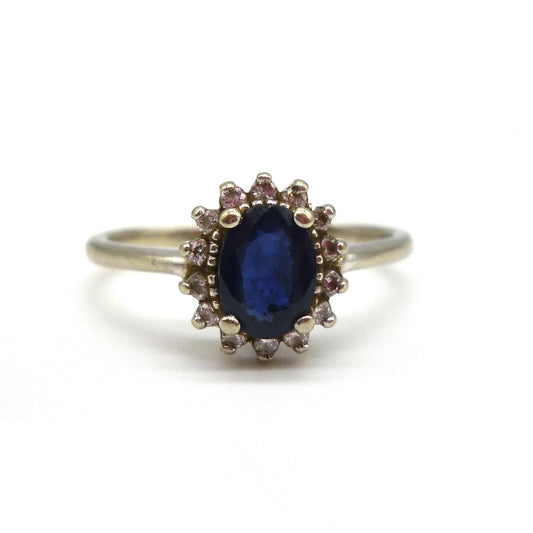 Vintage White Gold Sapphire & Diamond Ring 7.25