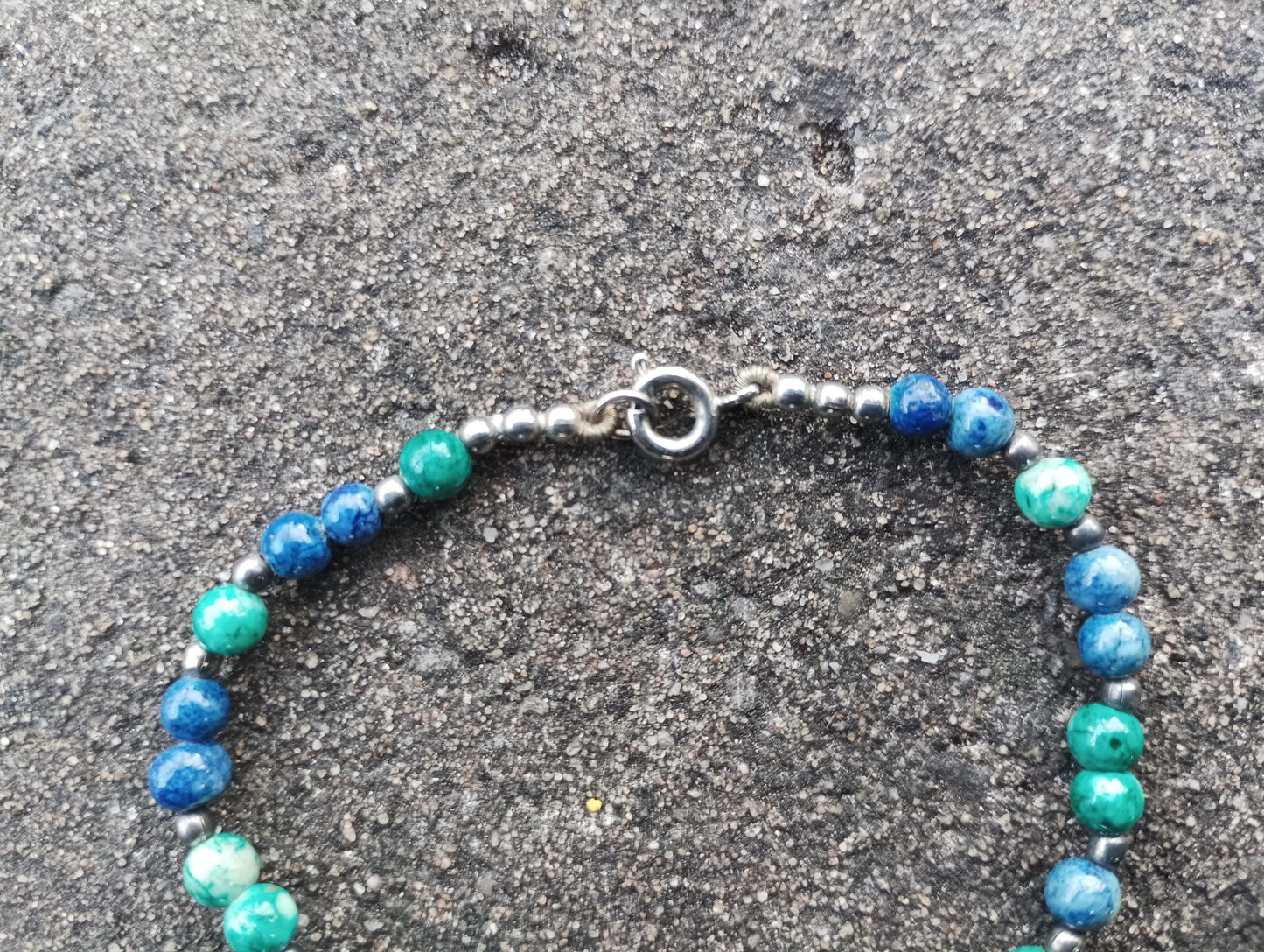 Vintage Green & Blue Stone Bracelet: Chrysocolla, Lapis Lazuli, Silver Beads