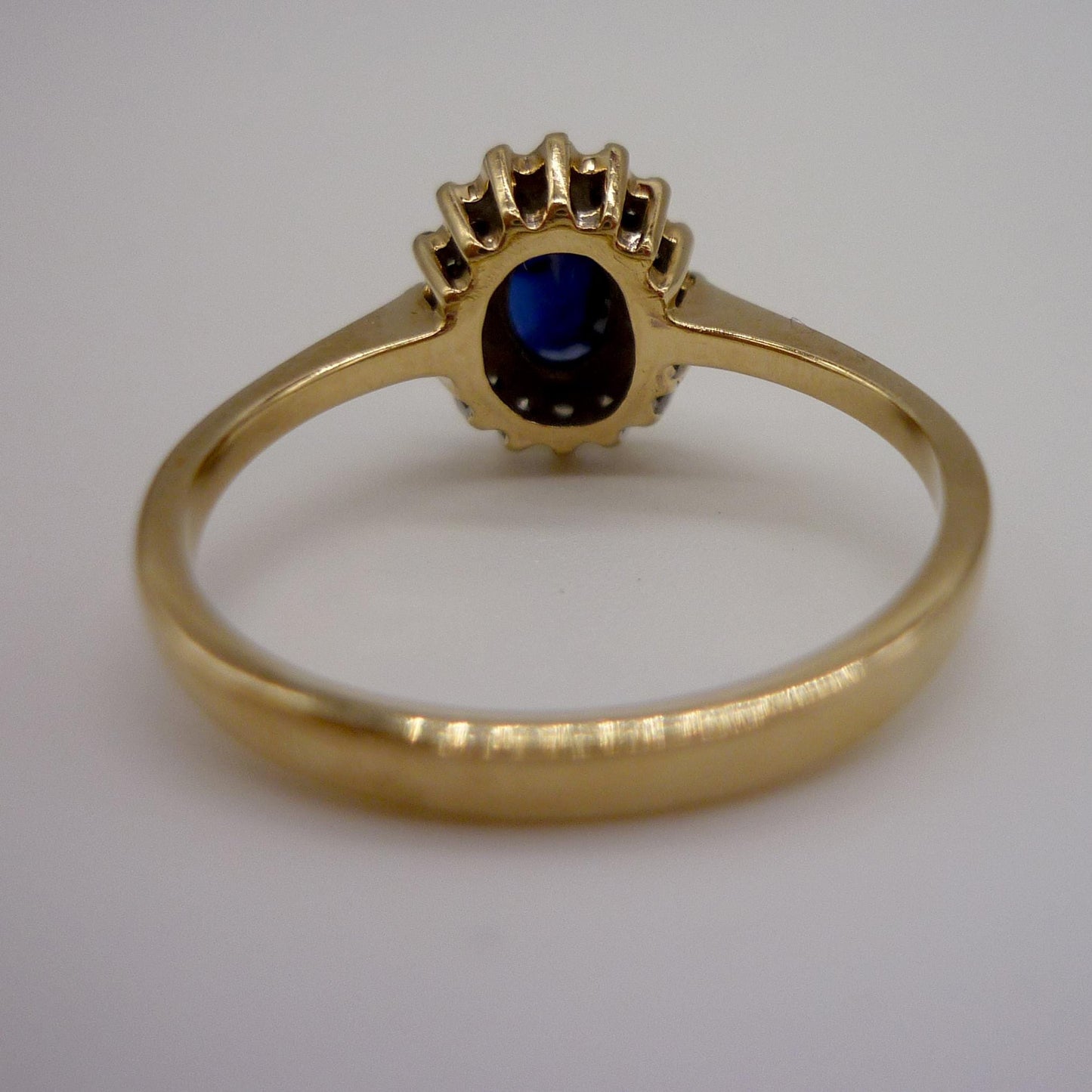 Vintage Sapphire & Diamond Yellow Gold Halo Ring Size 6.25
