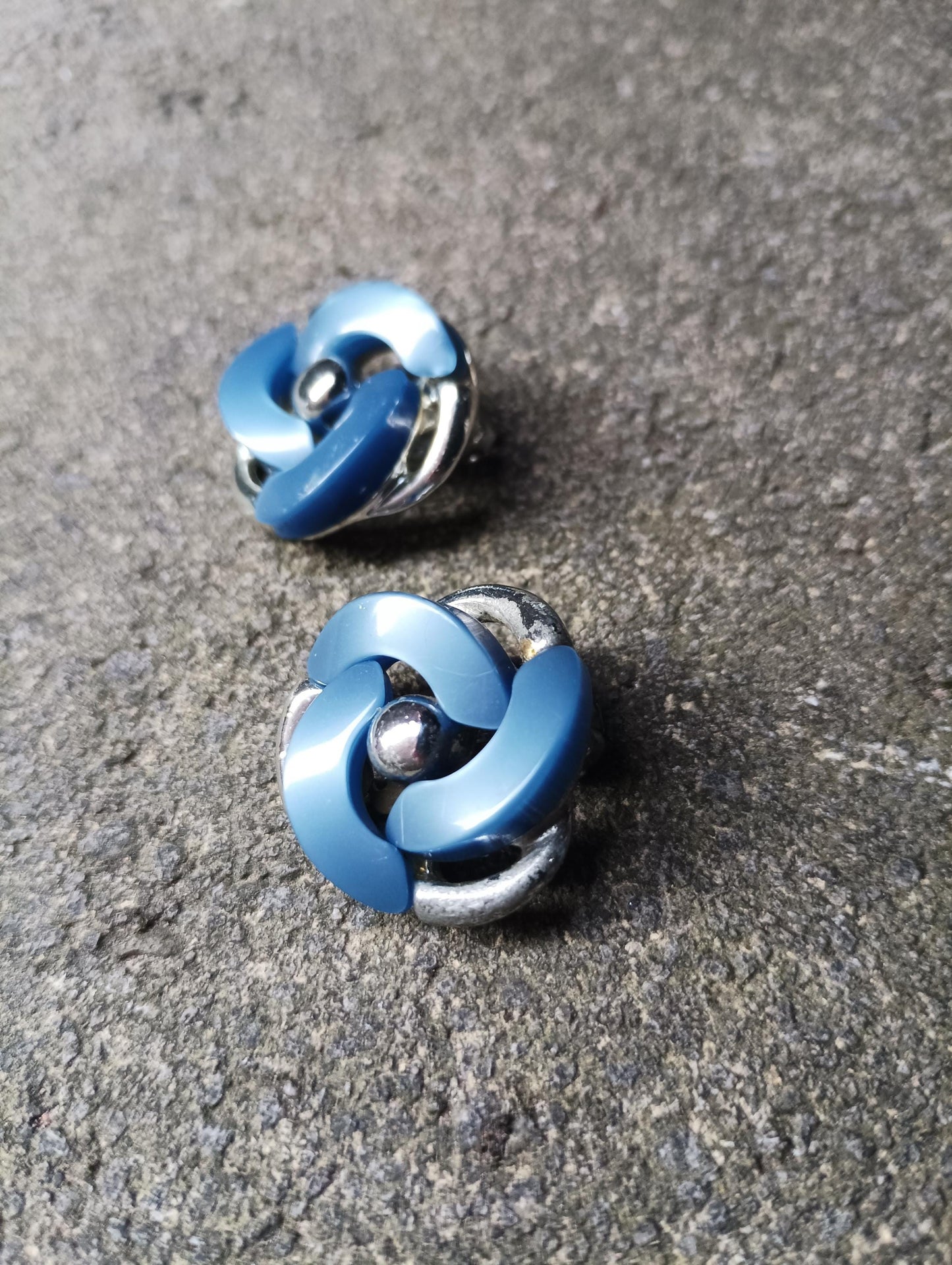 Vintage 1980s Blue Plastic Clip On Earrings: Retro Costume Jewelry