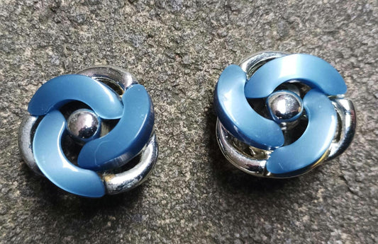 Vintage 1980s Blue Plastic Clip On Earrings: Retro Costume Jewelry