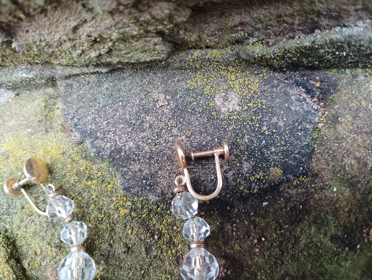 Vintage Art Deco Crystal Dangle Earrings, Gold Plated Screw Back