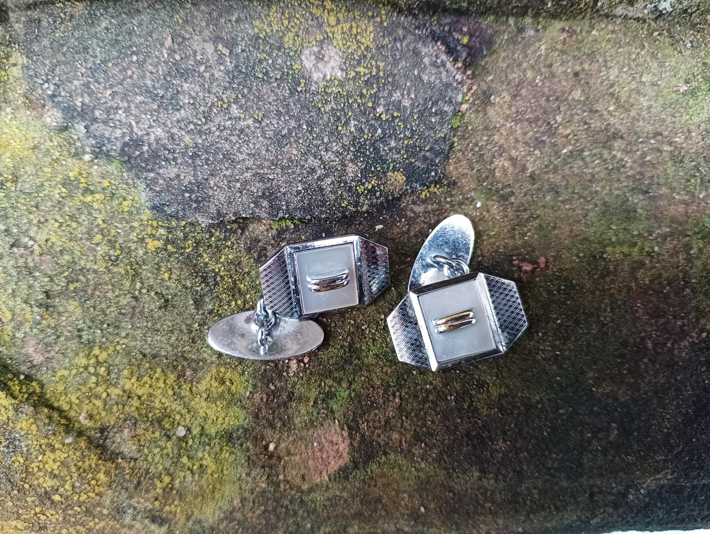 Vintage Rodi & Wienenberger Chrome Cufflinks: Art Deco Equals Sign