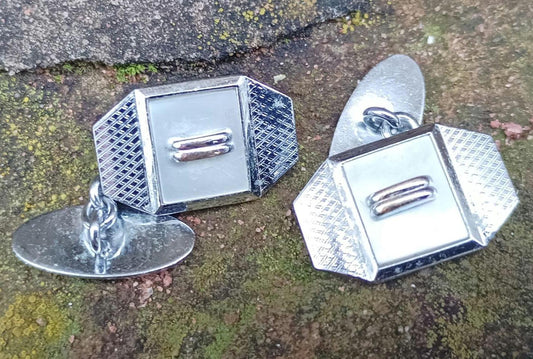 Vintage Rodi & Wienenberger Chrome Cufflinks: Art Deco Equals Sign
