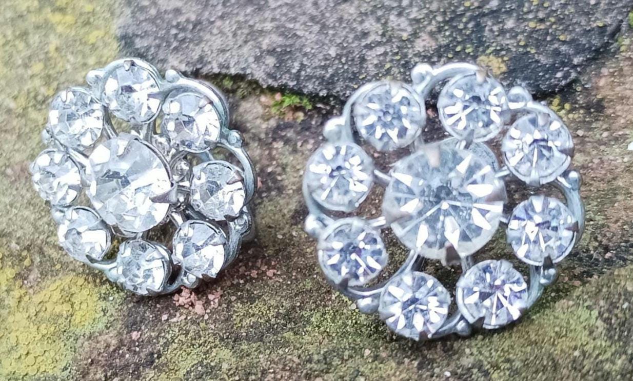 Vintage Art Deco Crystal Cluster Earrings: Silver Plated Diamante Jewelry
