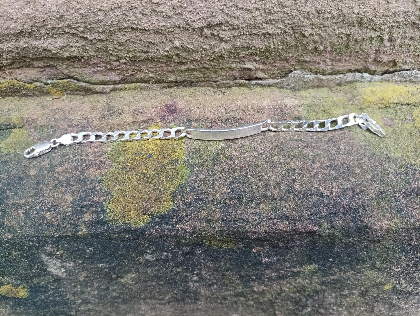 Vintage Sterling Silver Curb Chain Bracelet: Blank Identity Plate, Men's Jewelry
