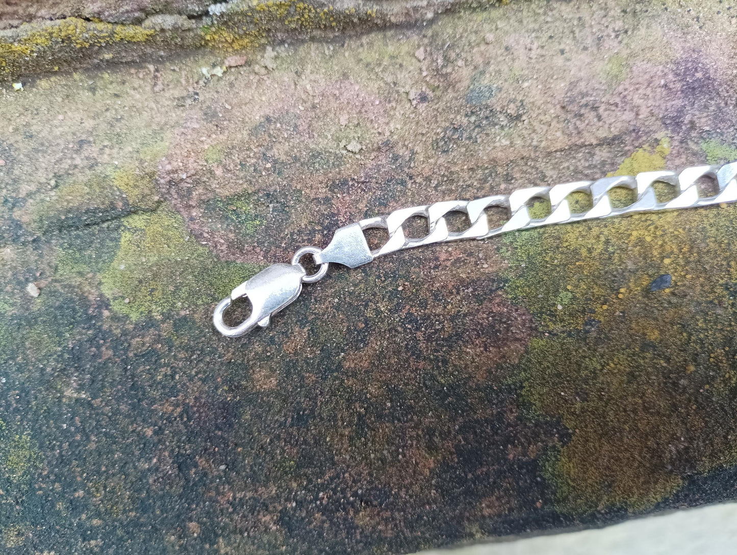 Vintage Sterling Silver Curb Chain Bracelet: Blank Identity Plate, Men's Jewelry