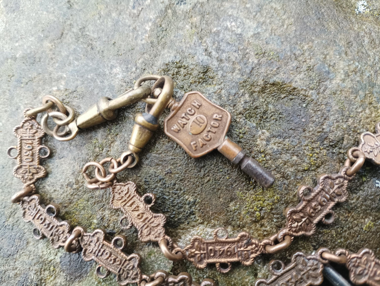 Antique Bronze St John's Ambulance Albert Chain: WW2 Medal, Watch Key