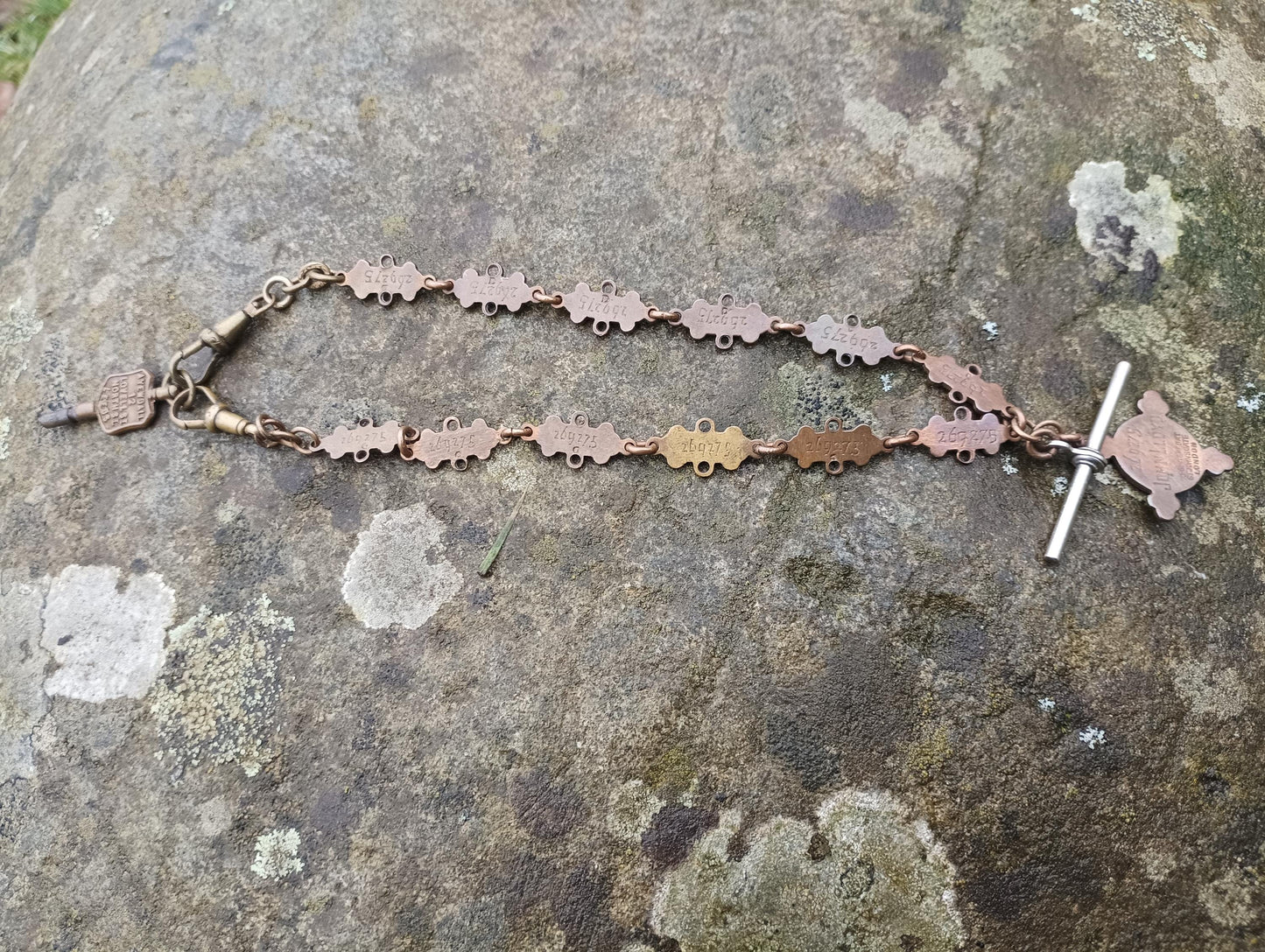 Antique Bronze St John's Ambulance Albert Chain: WW2 Medal, Watch Key