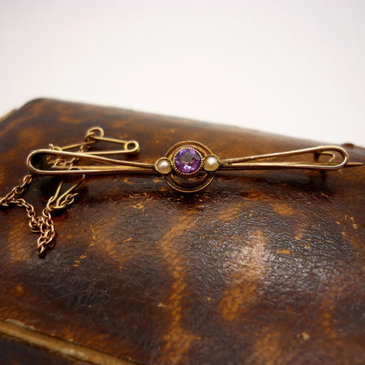 Dainty Antique Victorian Amethyst and Seed Pearl  Brooch